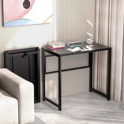 Klappbarer Schreibtisch 80 x 48 cm Schwarz Stabiler Metallrahmen ohne Montage