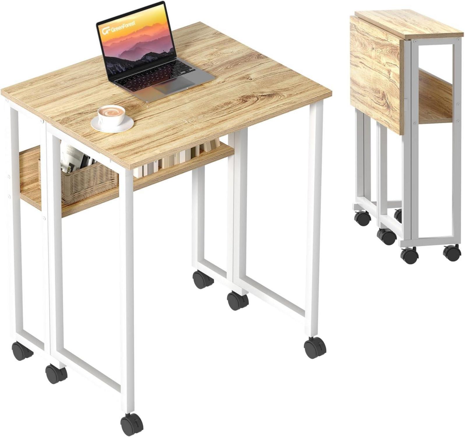 Klappbarer Schreibtisch mit Rollen und Stauraum