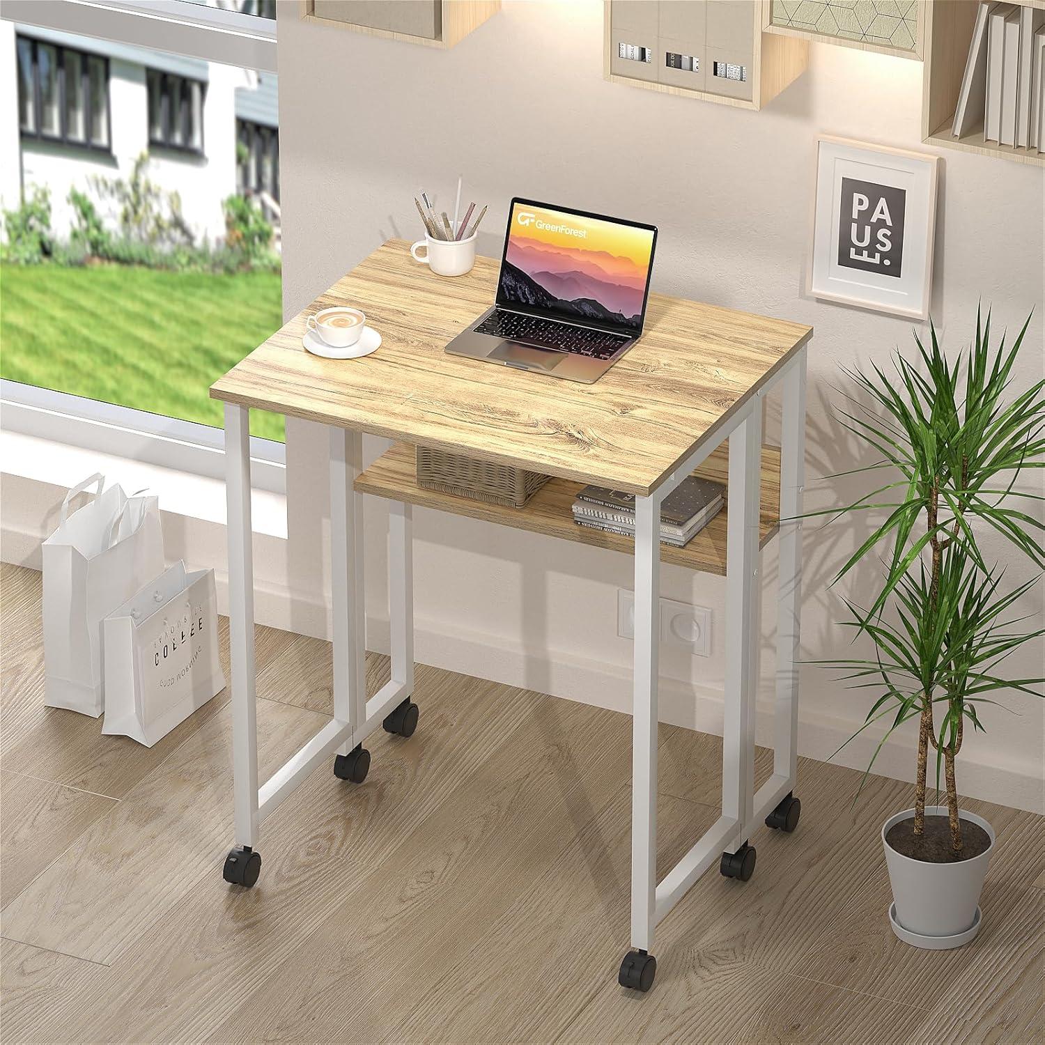 Kleiner klappbarer Schreibtisch mit Rollen und Stauraum, 63