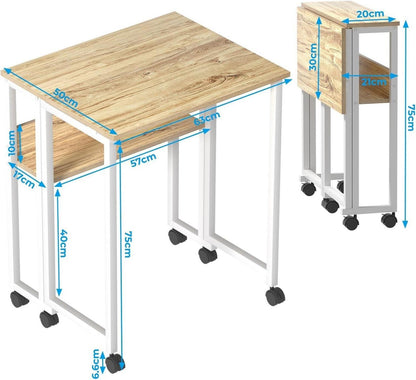 Klappbarer Schreibtisch mit Rollen und Stauraum