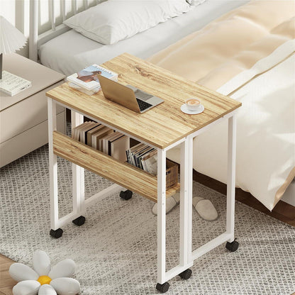 Kleiner Klappschreibtisch 63 cm Rollen Beige Einfache Montage Stauraum