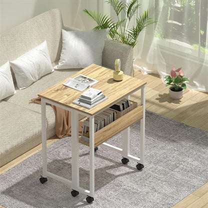 Klappbarer Schreibtisch 63cm Rollen Stauraum Beige Home Office