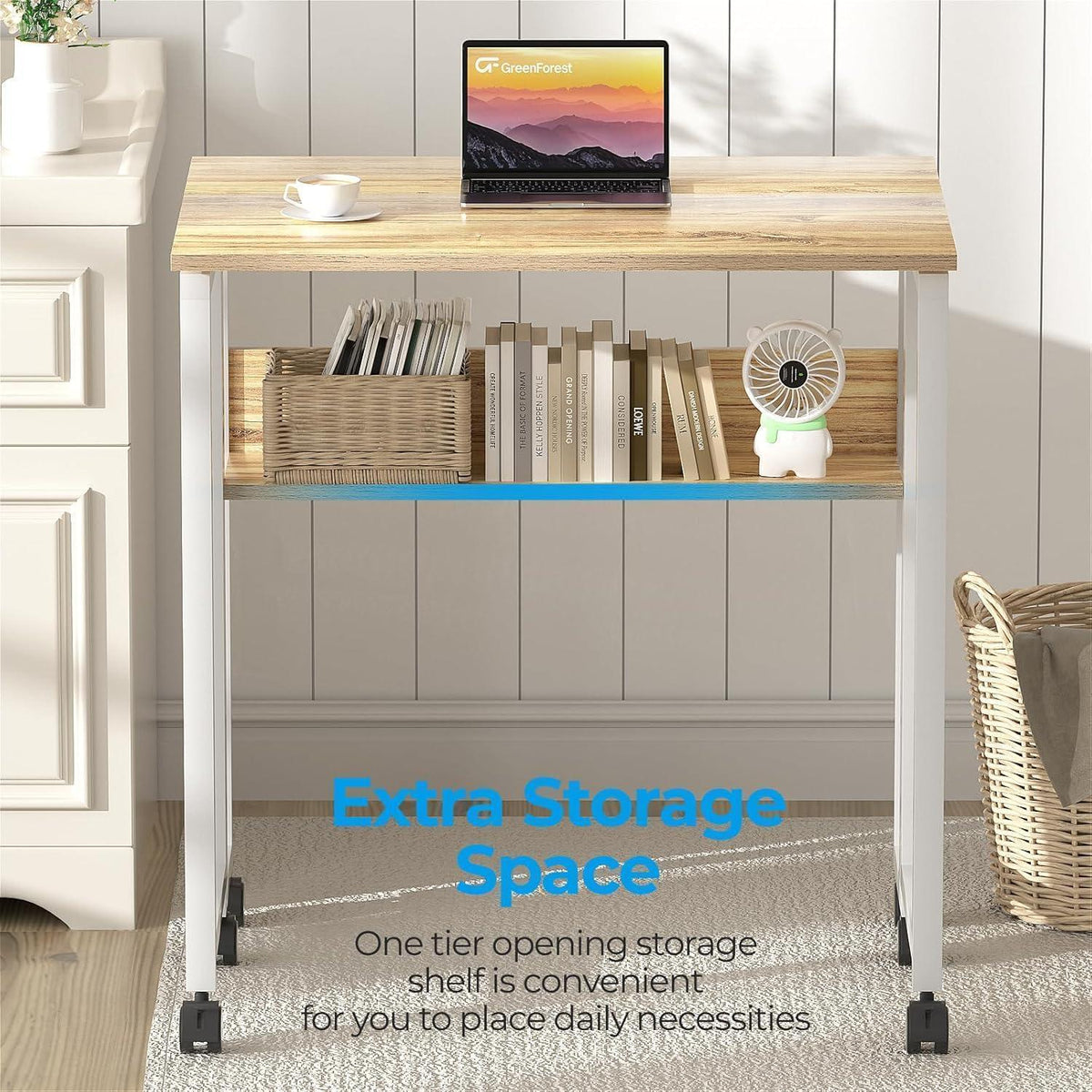 Klapptisch mit Rollen, 80cm, Beige, Stauraum