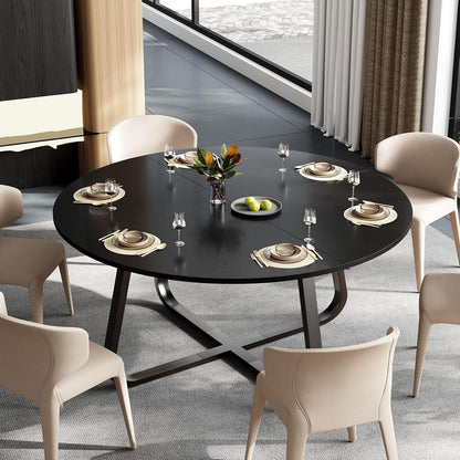 Runder Esstisch Holz Metall Schwarz 130cm für 4-6 Personen