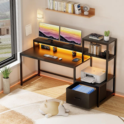 Schreibtisch 175cm LED Ständer Schwarz Home Office Gaming Büro Wickelbar