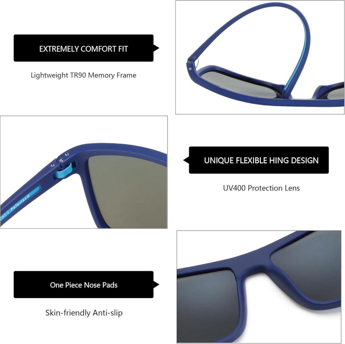 Polarisierte Herren Sonnenbrille TR90 Rahmen UV400 Schutz Blau Linse