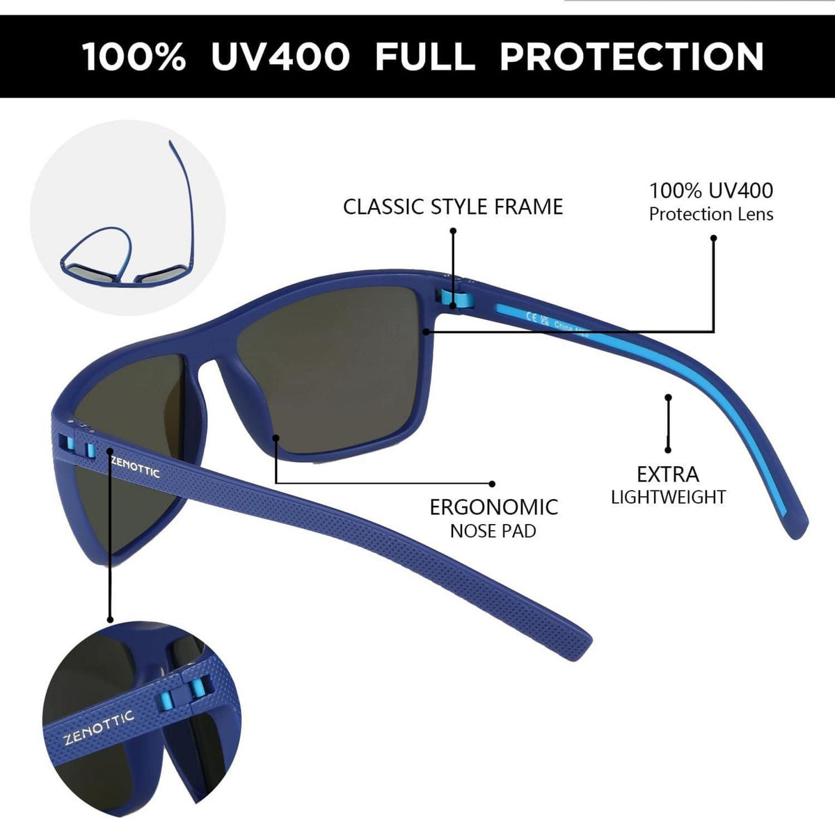 Polarisierte Herren Sonnenbrille TR90 Rahmen Blau UV400 Schutz