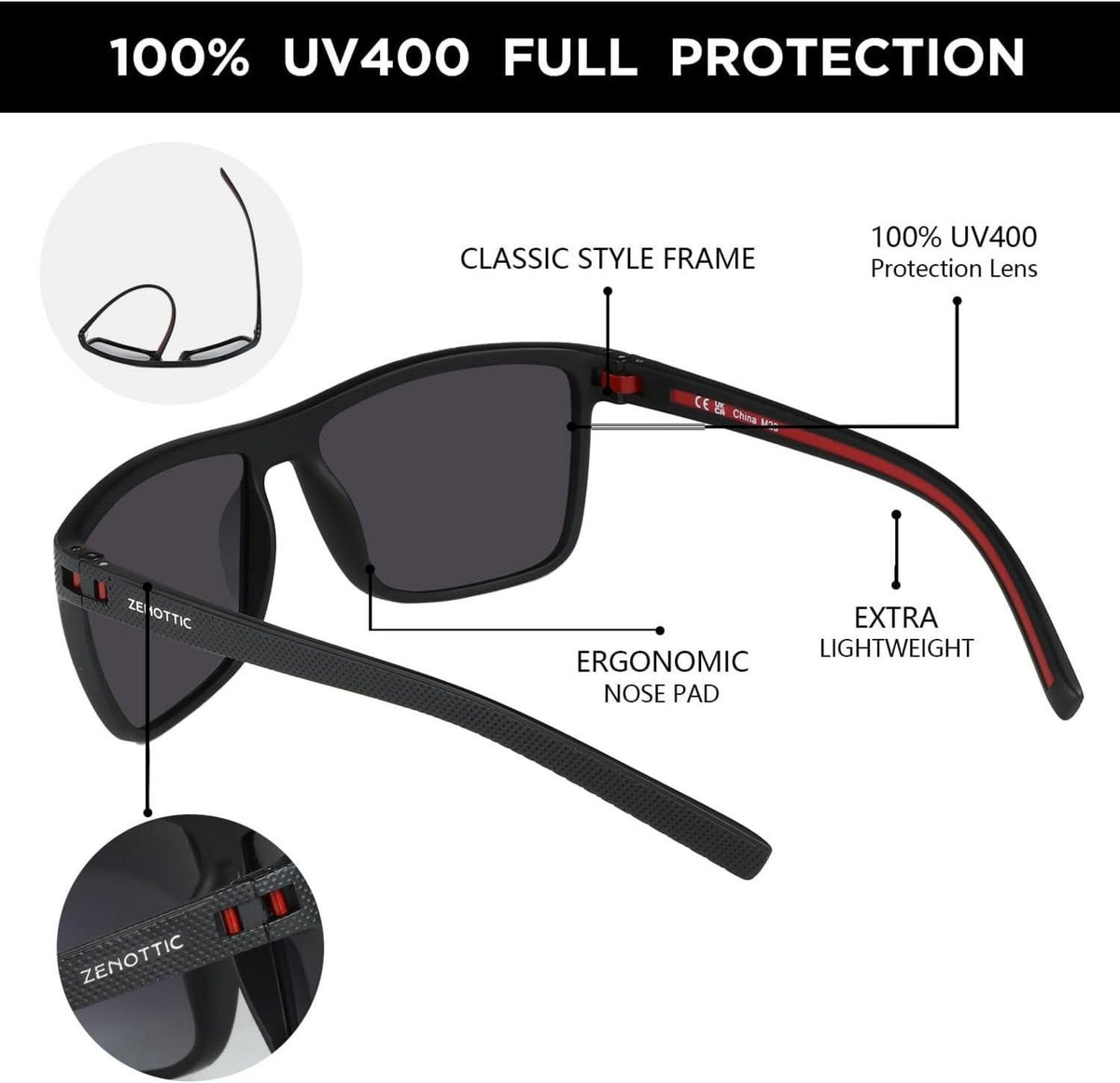 Polarisierte TR90 Herren Sonnenbrille UV400 Schutz Schwarz/Grau