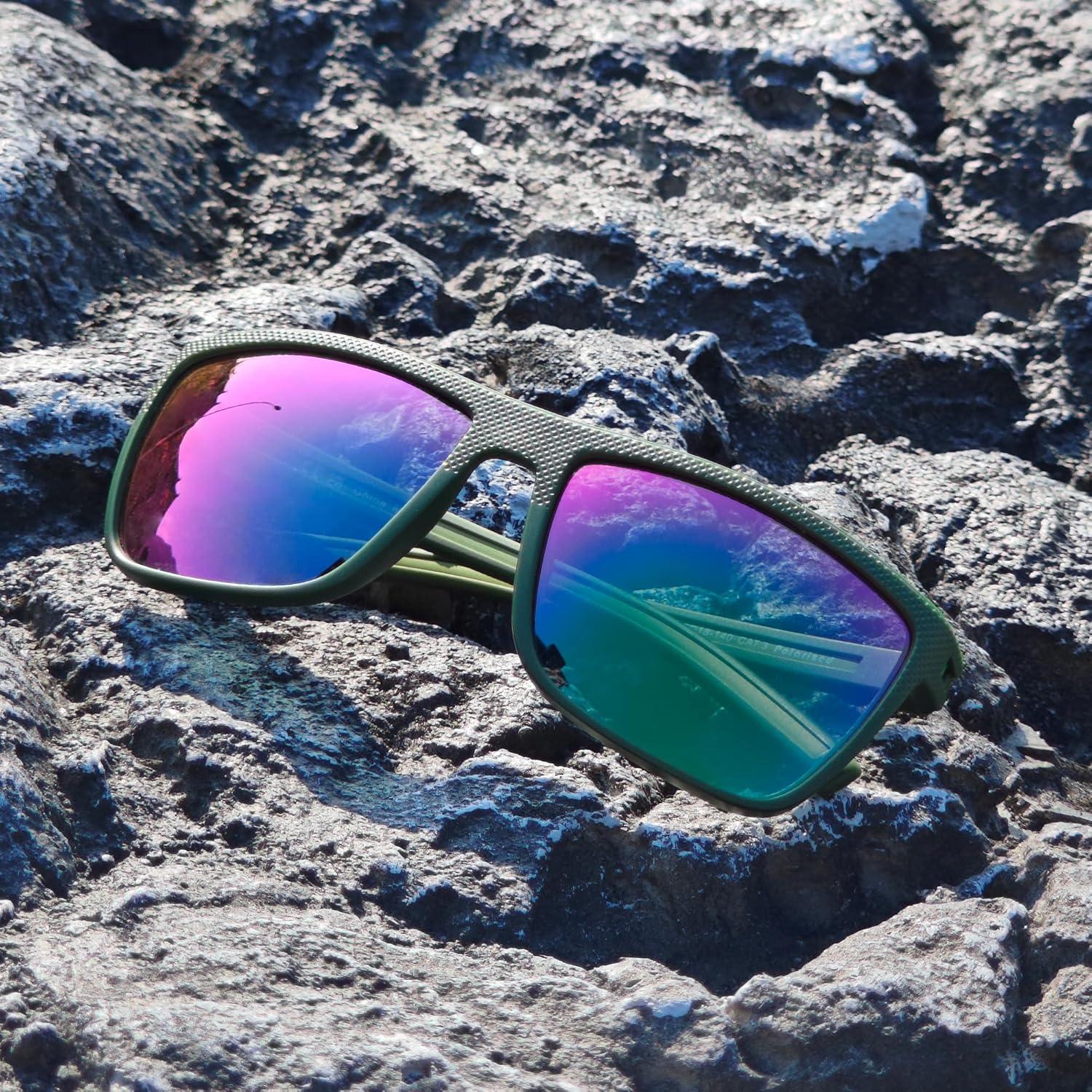 Polarisierte Sonnenbrille Herren TR90 Rahmen UV400 Schutz Grün/Lila