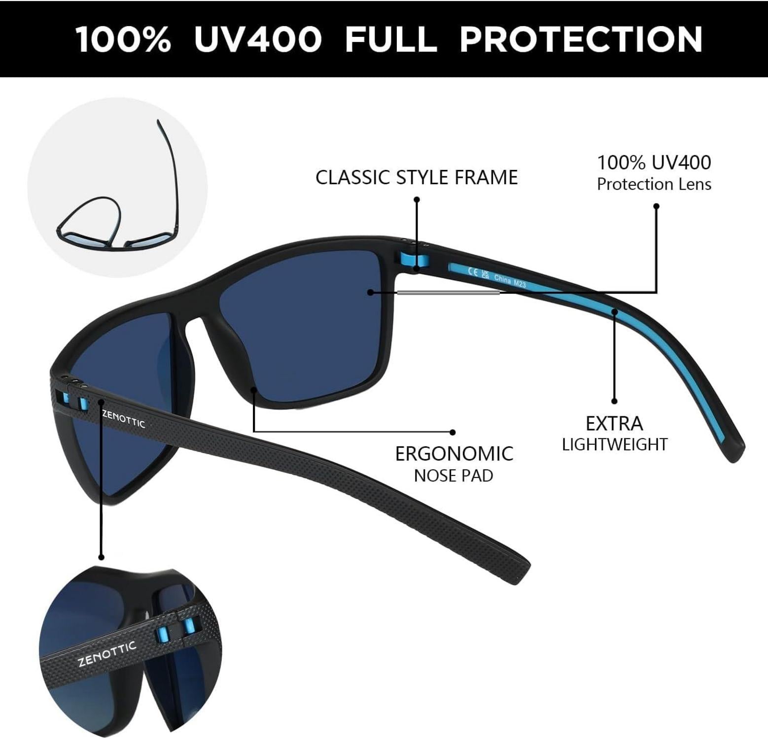 Polarisierte Herren Sonnenbrille TR90 Rahmen UV400 Schutz Schwarz Blau