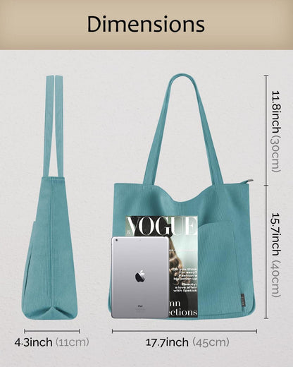 Damen Handtasche Shopper Groß Umhängetasche Cord Beuteltasche Stoff Türkis