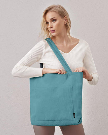 Damen Handtasche Shopper Groß Umhängetasche Cord Beuteltasche Stoff Türkis