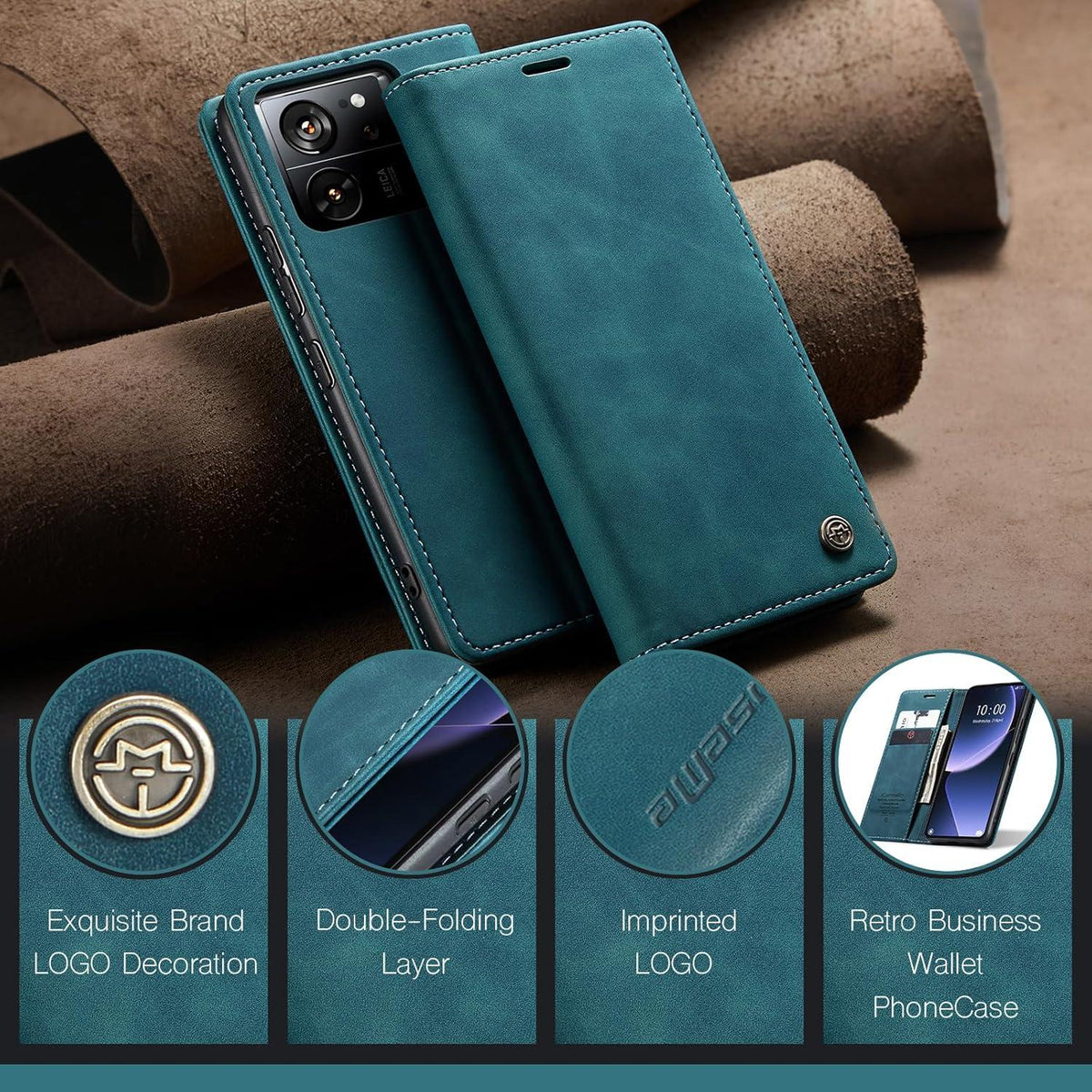 KZB Xiaomi 13T 13T Pro Flip Case Leder Blaugrün Magnet Standfunktion