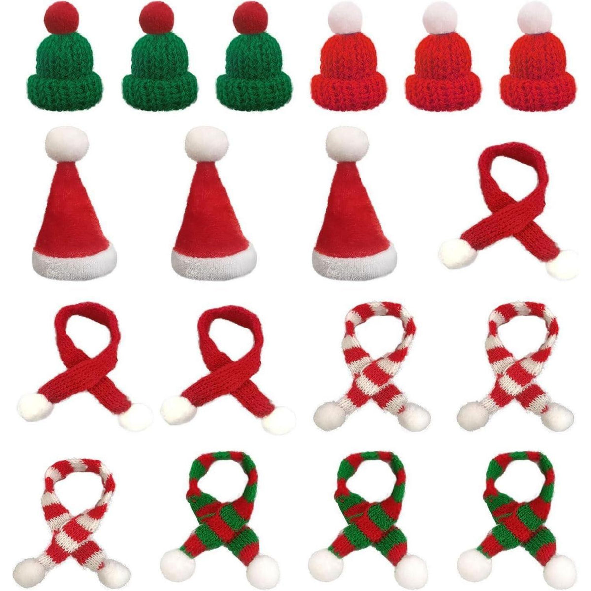 18-teiliges Mini-Weihnachtsdeko Set: Mützen & Schals für Festliche Tischdeko