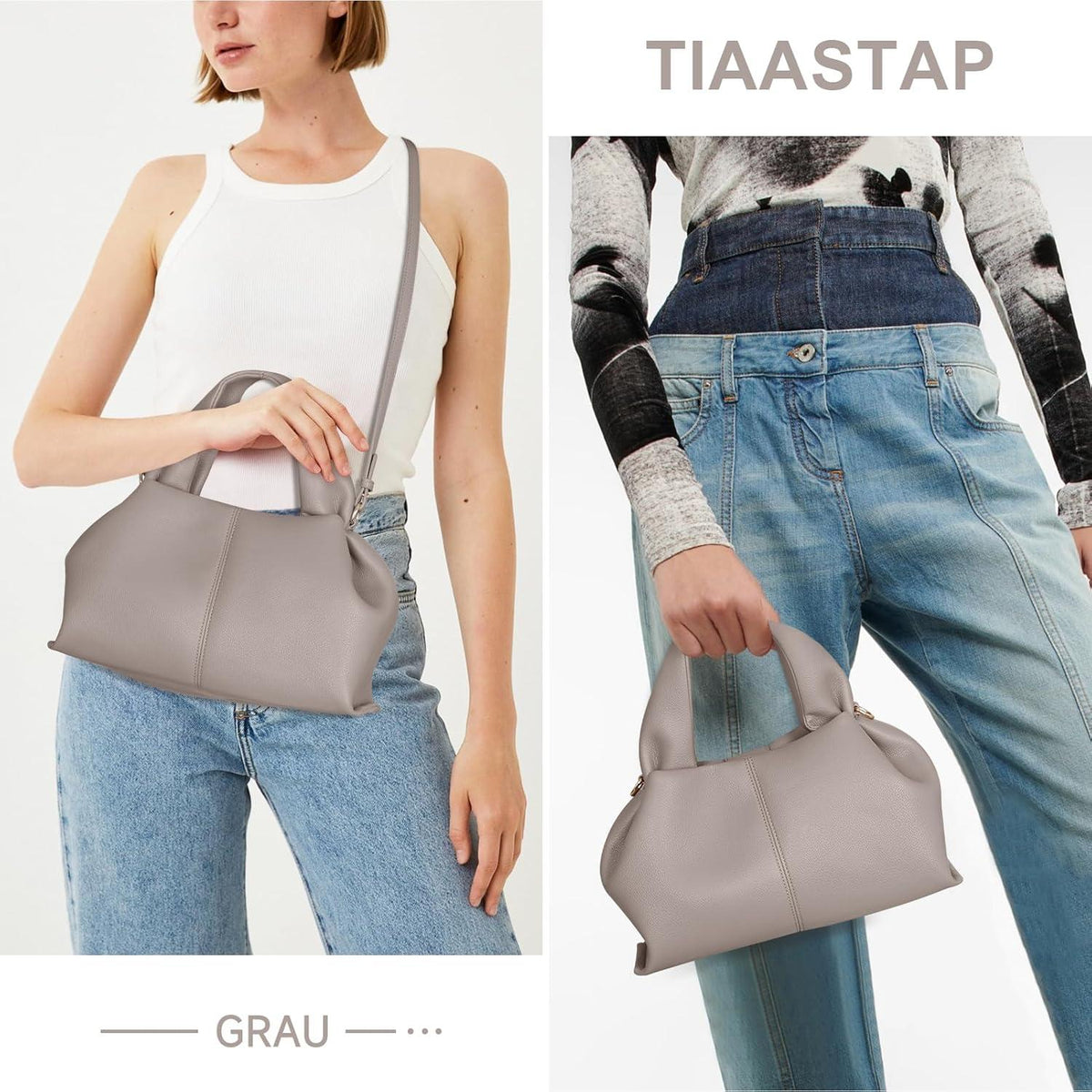 Kleine PU Leder Umhängetasche Vintage Damen Handtasche Grau