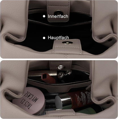 TIAASTAP kleine Handtasche Damen Vintage PU Leder Umhängetasche Grau