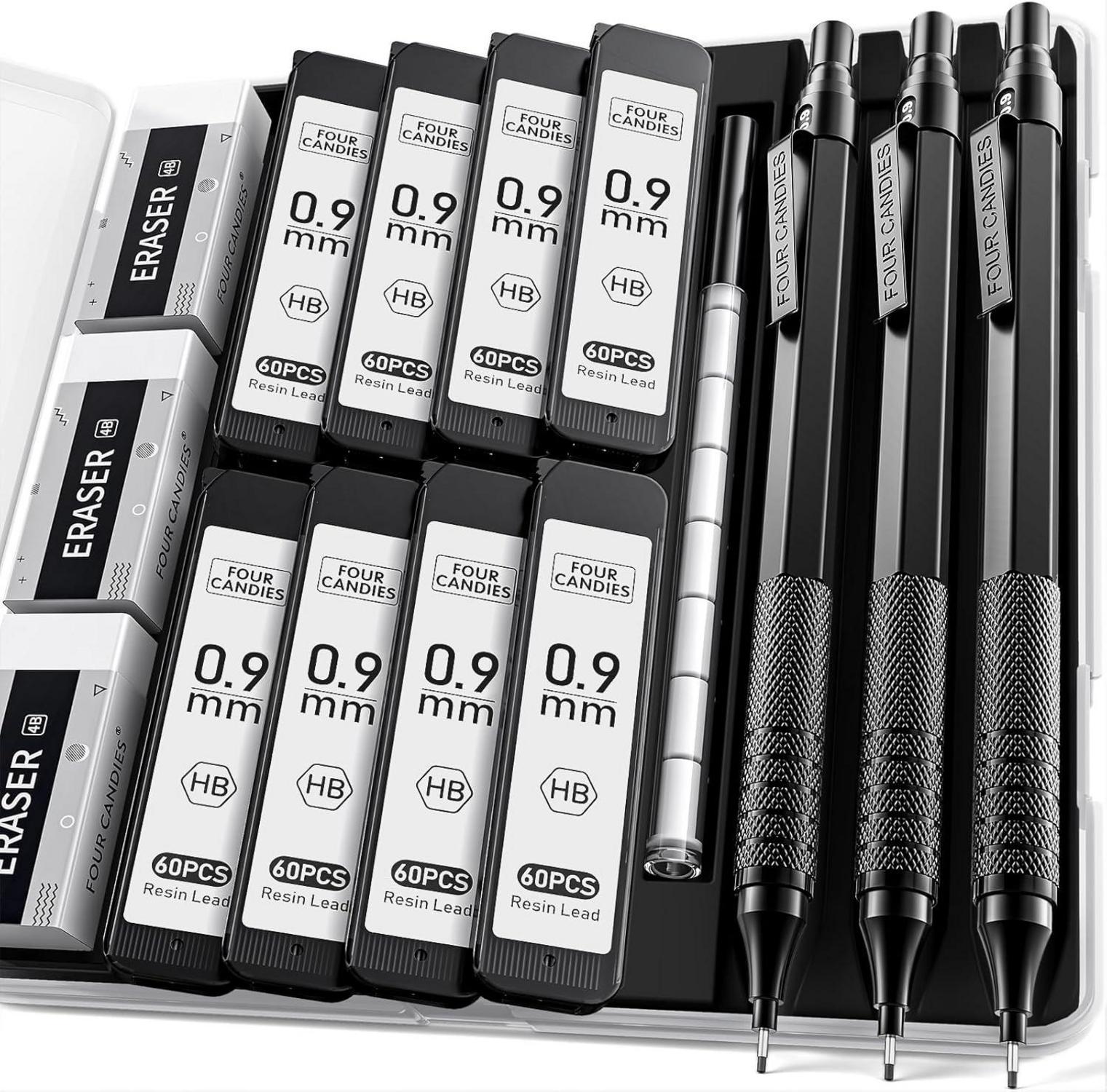 4 Candies 0,9mm Druckbleistift-Set mit Etui und Minen