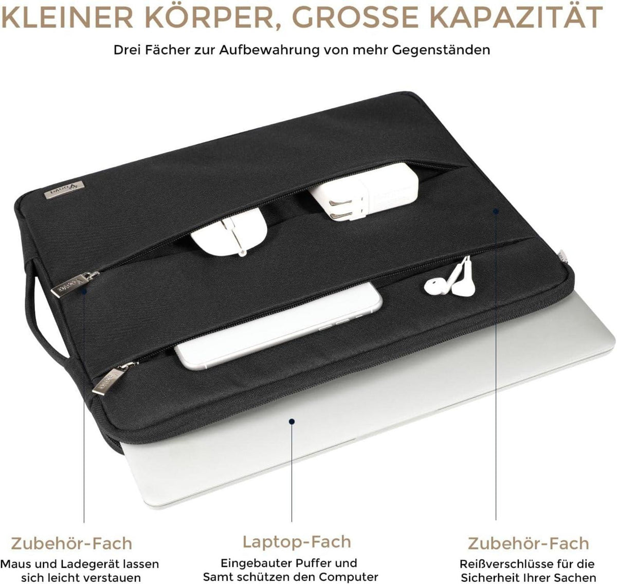 Voova Laptophülle 15 Zoll Laptop Sleeve Schutzhülle Schwarz