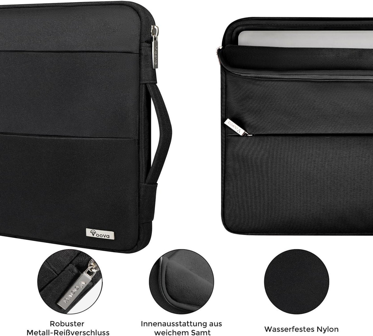 Voova Laptop Sleeve 15 Zoll Wasserdicht Schwarz Oxford Stoff