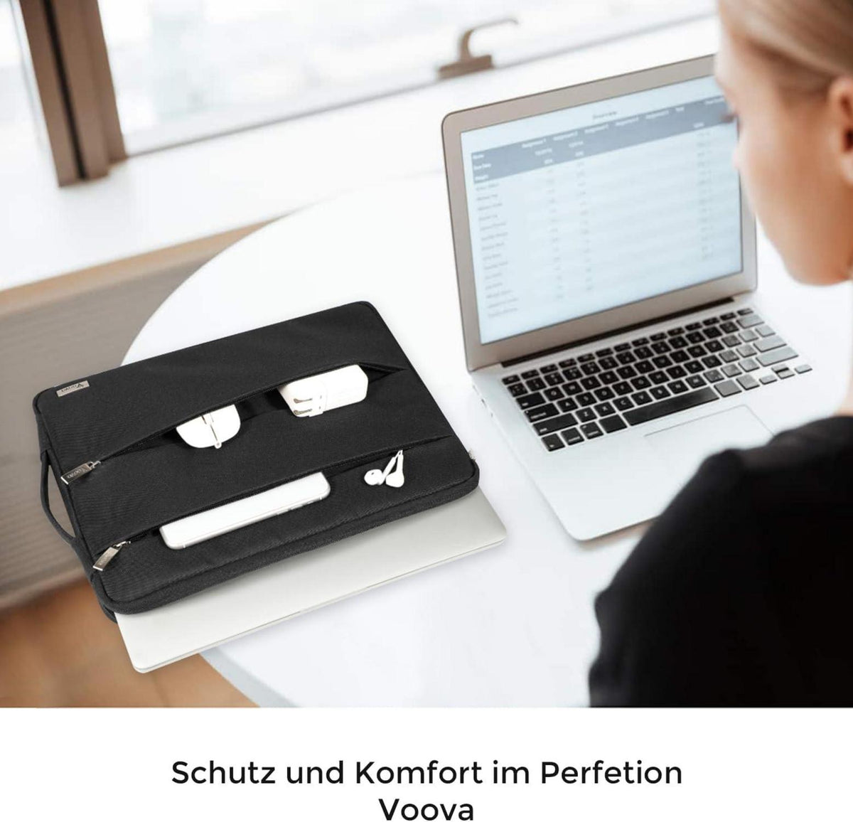 Voova Laptop Sleeve 15 Zoll Wasserdicht Schwarz Oxford Stoff