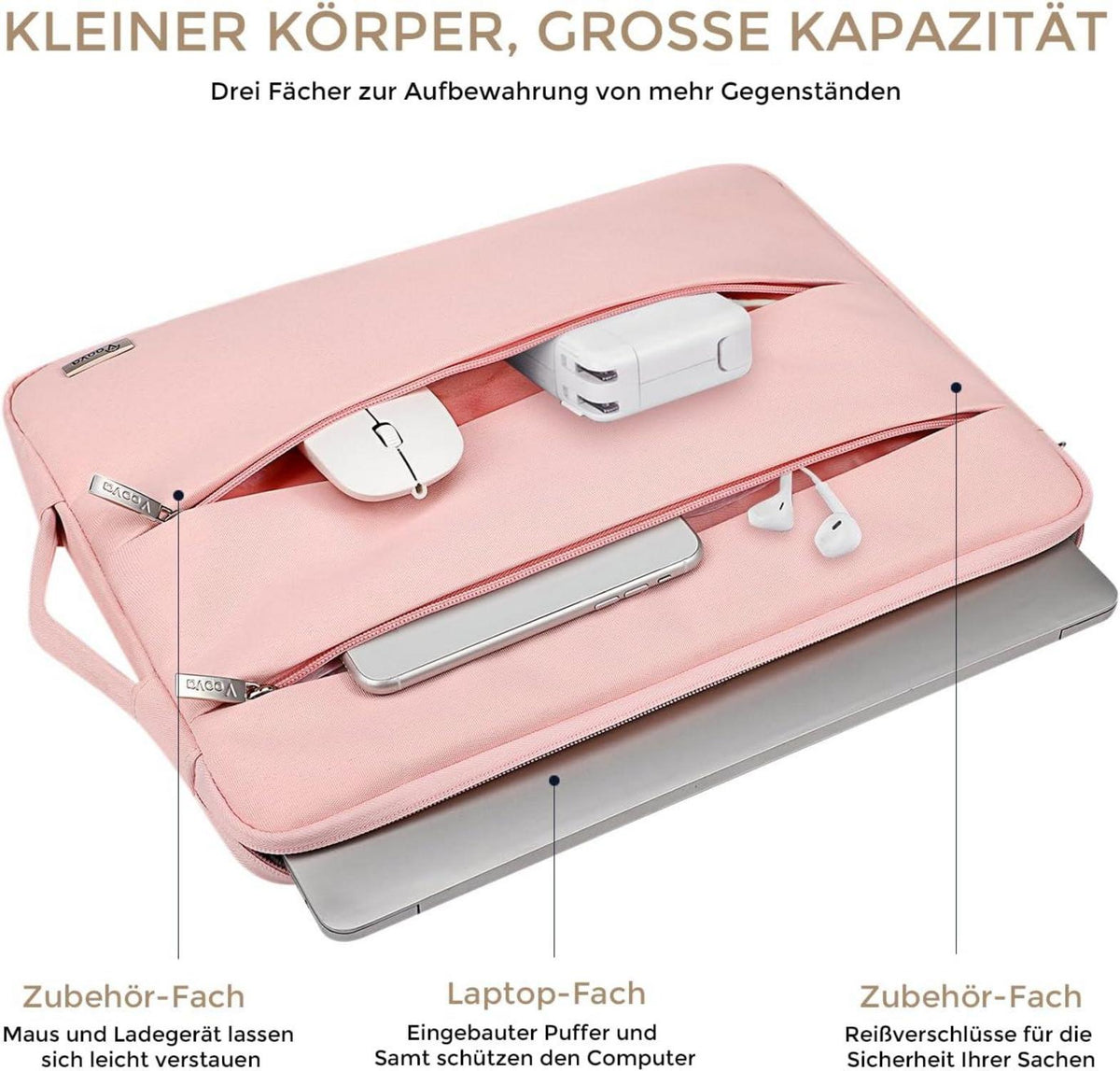 Voova Laptophülle 15,6-16 Zoll Damen Herren Prinzessin Rosa