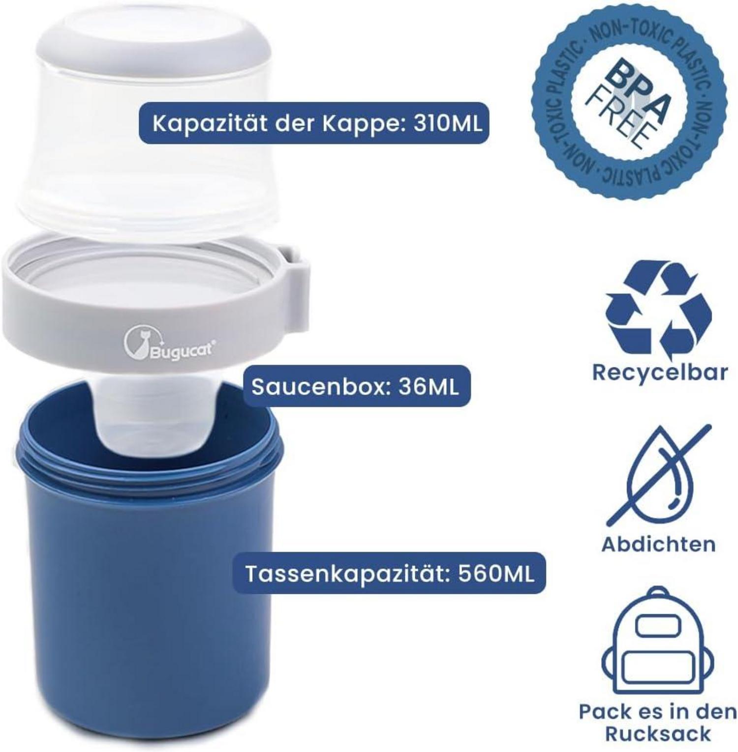 Bugucat Müslibecher to Go 2in1 Lunchpot Salatbecher Yoghurt 870ml Blue