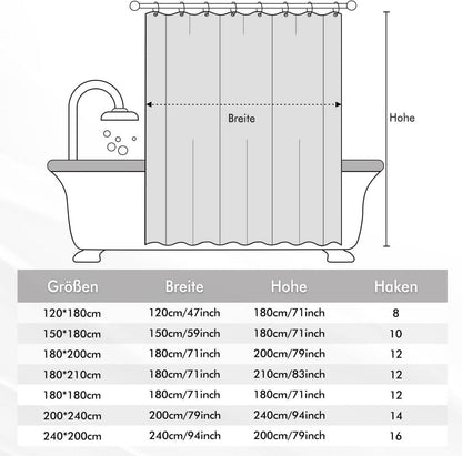 Duschvorhang Weiß 240x200cm Wasserdicht Anti-Schimmel Bad Textil