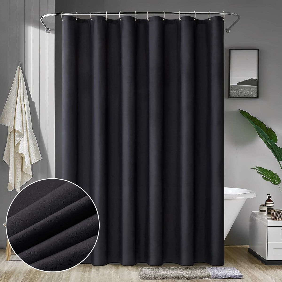 Wasserdichter Duschvorhang Anti-Schimmel 200x240cm Textil Schwarz
