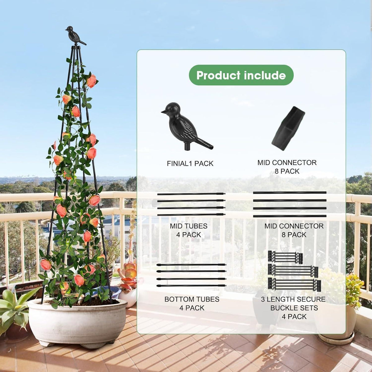 Metall Obelisk Rankhilfe 165cm für Kletterpflanzen & Rosen (2er Set)