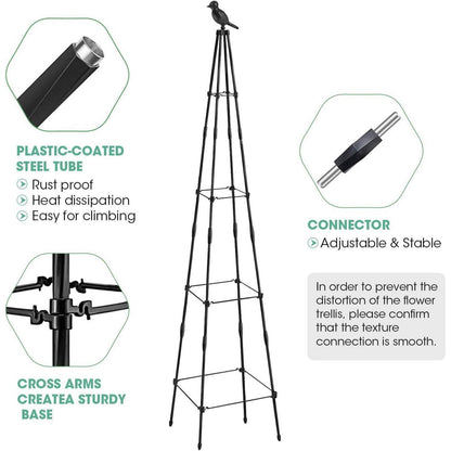 Metall Obelisk Rankhilfe 165cm für Kletterpflanzen & Rosen (2er Set)