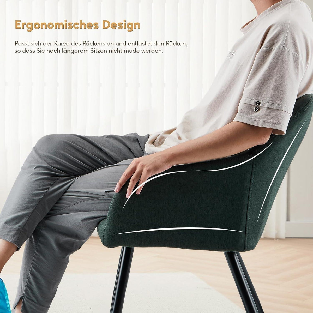 Gepolsterter Esszimmerstuhl mit Armlehnen & Leinenbezug Grün