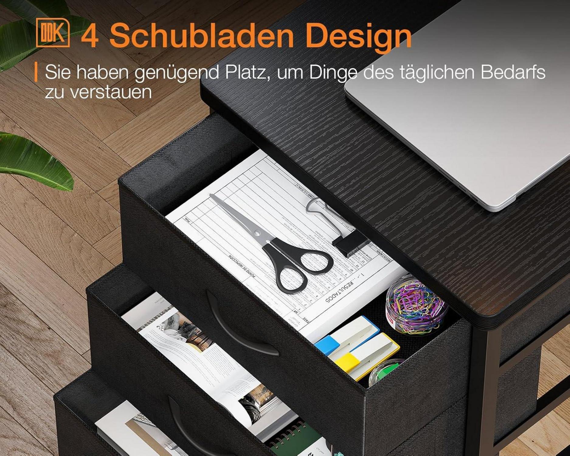 Eckschreibtisch 160x80cm L-Form mit 4 Schubladen LED USB schwarz