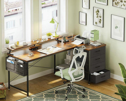 ODK L-Form Schreibtisch 160x80x84.7cm mit 4 Schubladen USB Steckdose