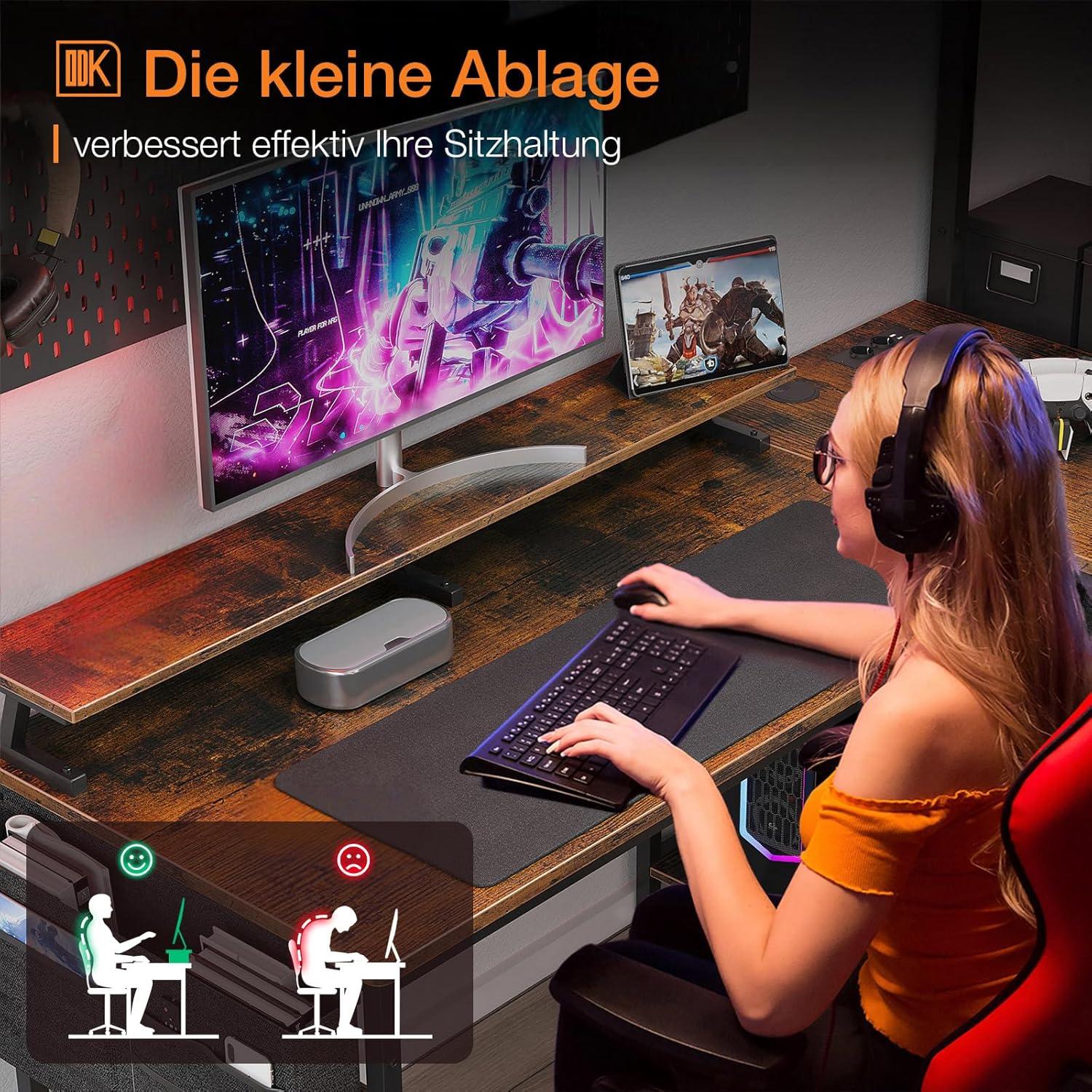 ODK L-Form Schreibtisch 160x80x84.7cm mit 4 Schubladen USB Steckdose