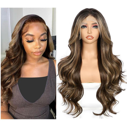 Braune Körperwelle Lace Front Perücke 26 Zoll Ombre Balayage