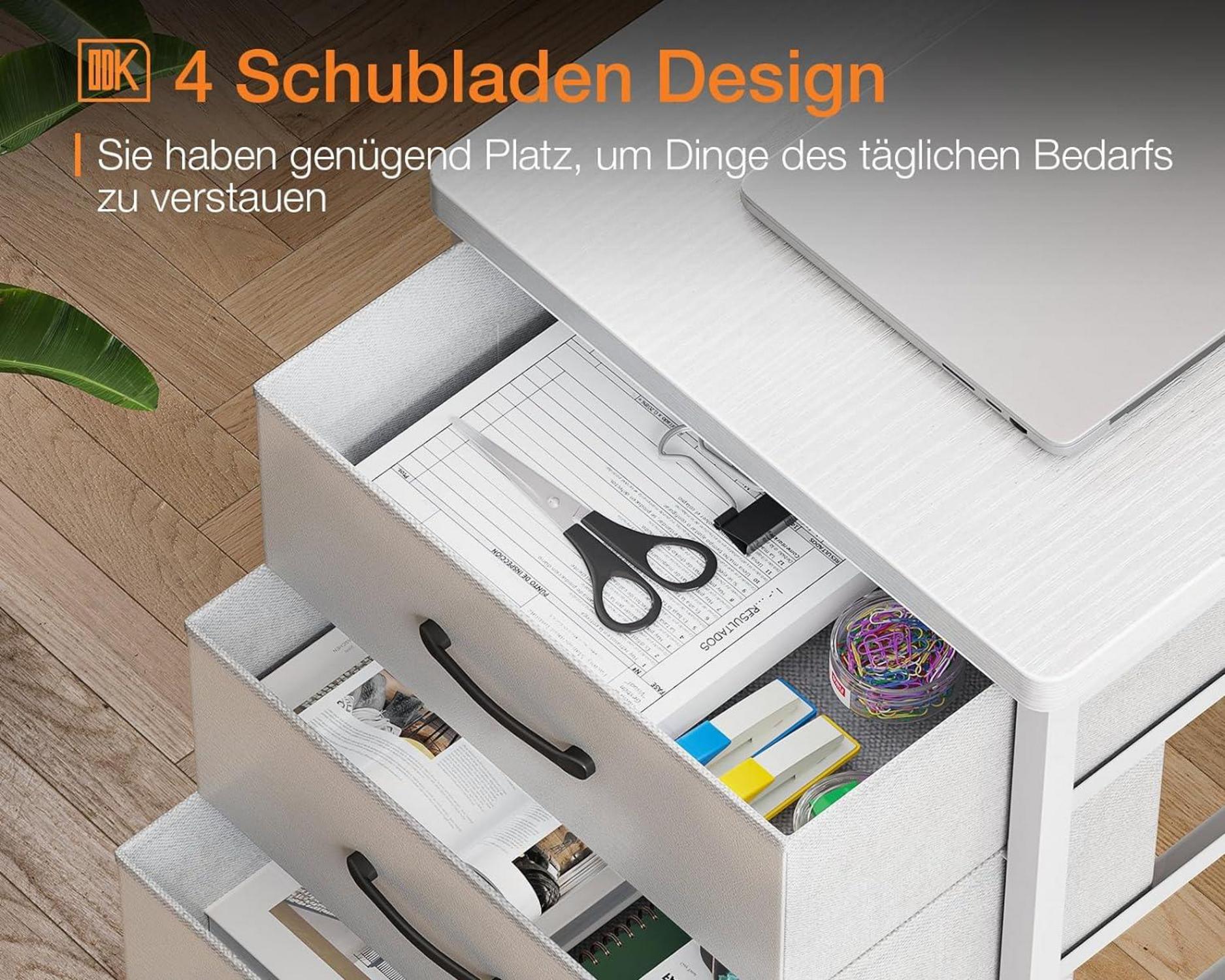 Eckschreibtisch Weiß mit Stauraum und USB-Ladeanschluss, 160x80cm