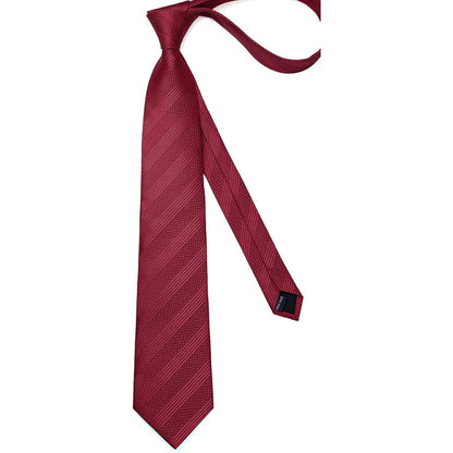 Krawatten-Set Herren mit Einstecktuch, Weinrot Streifen