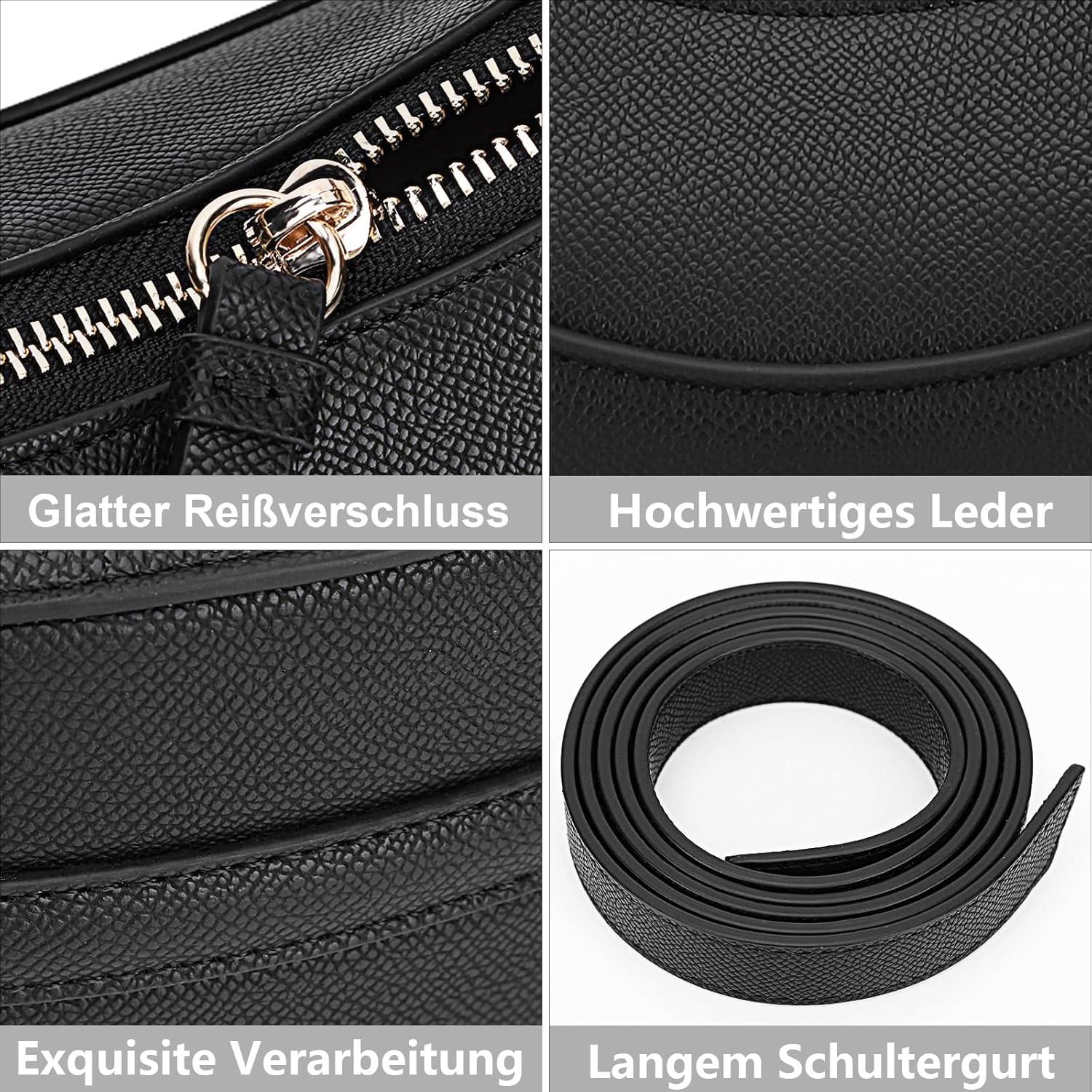 Damen Halbmond Tasche PU Leder Schultertasche Umhängetasche Schwarz