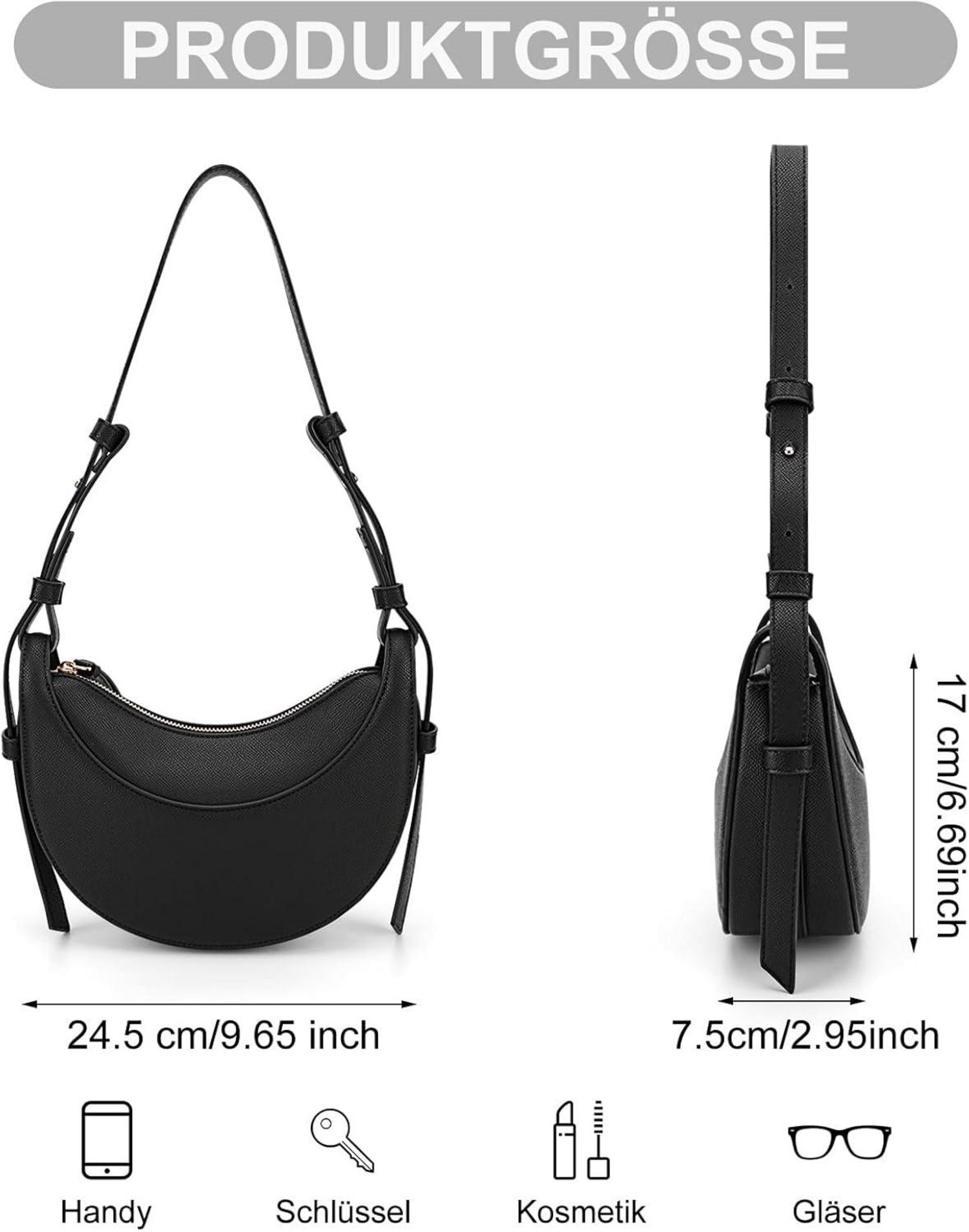 Halbmond PU Leder Tasche Damen Crossbody Schultertasche Schwarz