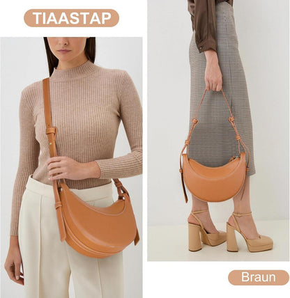 Halbmond Tasche Damen PU Leder Schulter Umhängetasche Braun