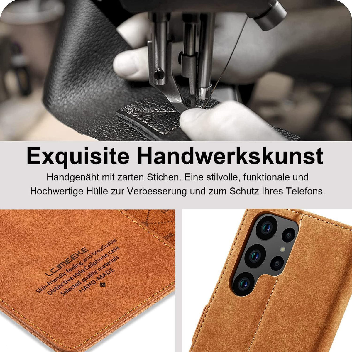 Samsung Galaxy S24 Ultra Klapphülle mit Schutzfolie & Kartenfächern in Lederoptik