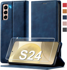 Ailicici Samsung Galaxy S24 Handyhülle Leder Klappbar Wallet Case Blau