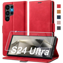 Samsung Galaxy S24 Ultra Klapphülle mit Schutzfolie & Kartenfächern in Lederoptik