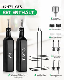 DaiRen Kitchen 500ML Glas Olivenöl Spender Set - Schwarz