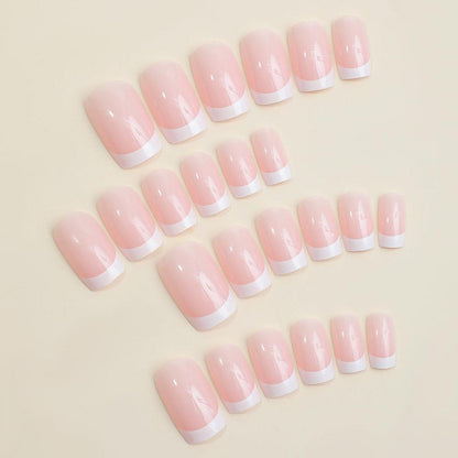 24 Stück Glossy Eckig Nägel Zum Aufkleben French Weiß Pink