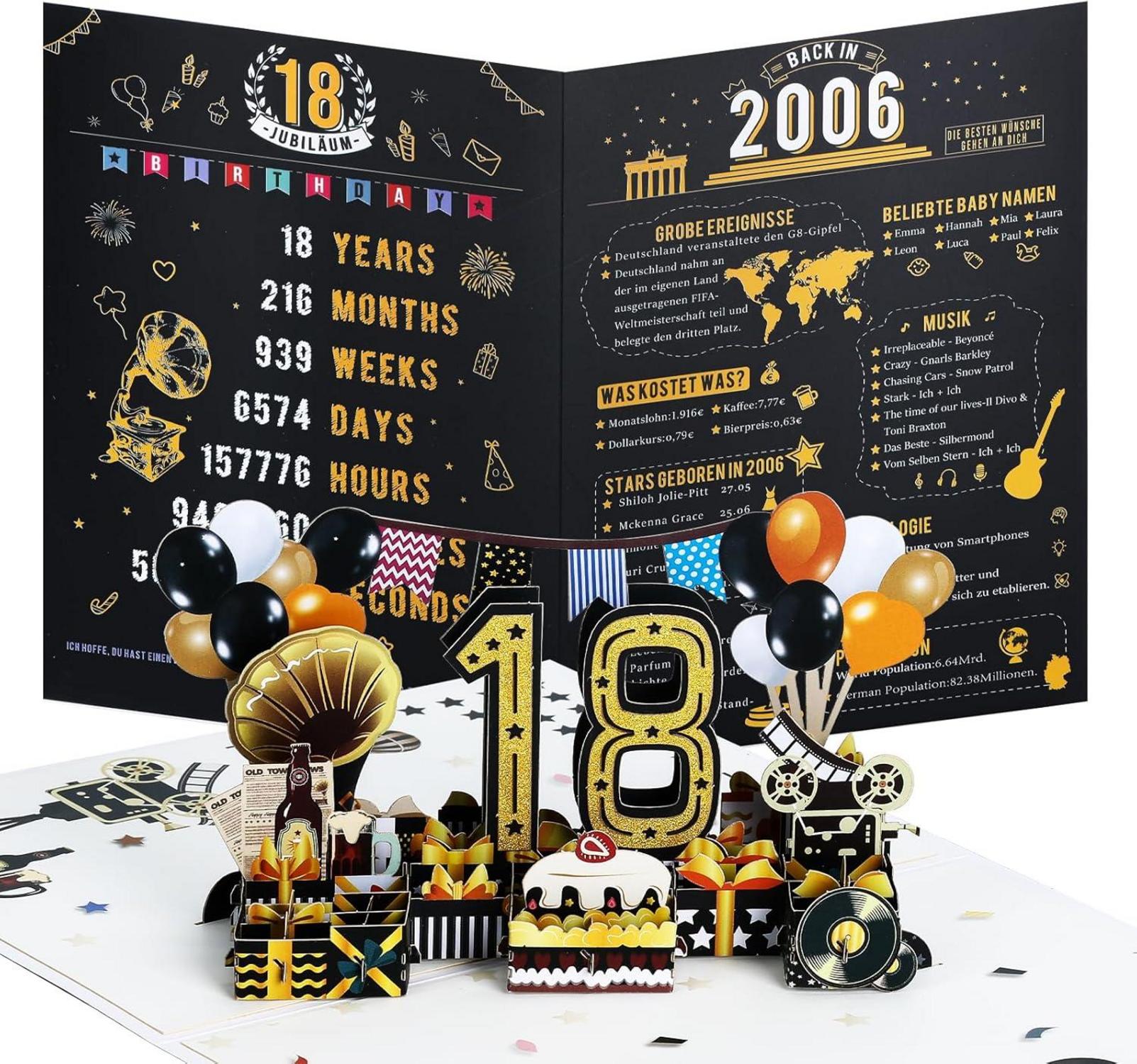 Joyoldelf 3D Pop Up Geburtstagskarte 18 Jahrgang Geschenk Umschlag