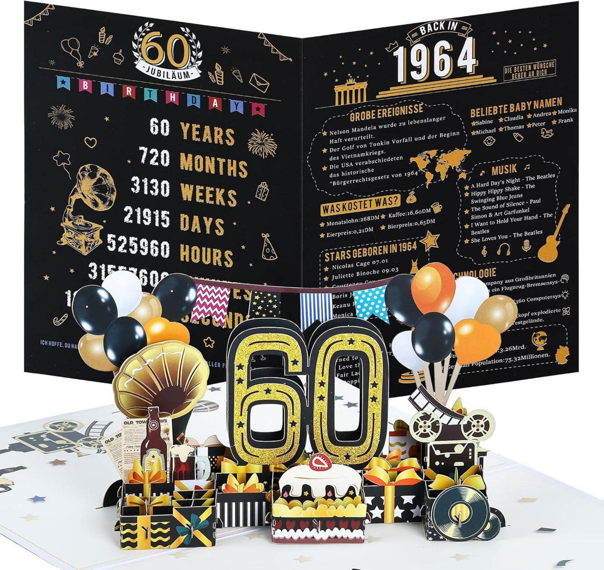 Joyoldelf 3D Pop Up Geburtstagskarte 60 Geburtstagsgeschenk Umschlag
