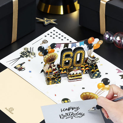 Joyoldelf Geburtstagskarte 60 1964 Jahrgang Geschenk Pop Up 3D Karte Umschlag