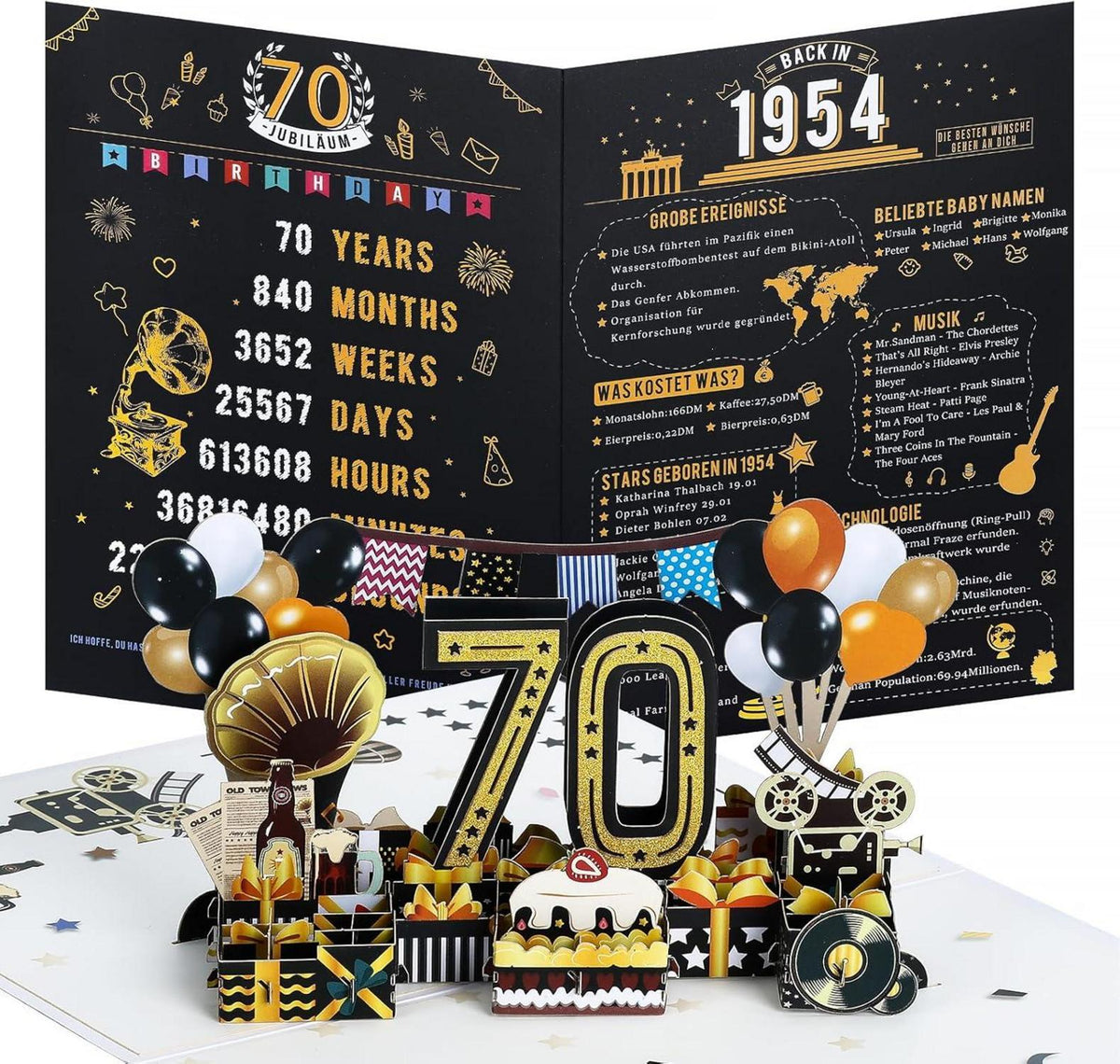 70. Geburtstagskarte 1954 Jahrgang Pop Up 3D Karte Umschlag