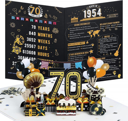 70. Geburtstagskarte 1954 Jahrgang Pop Up 3D Karte Umschlag